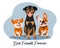 Three funny dogs, horgi, pinscher and bulldog, and text Best friends forever. Cartoon illustration vector