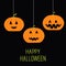 Three funny hanging pumpkin. Halloween card for kids. Black background Flat design.