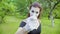 Three funny mimes imitate to turn camera