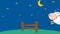 Three Funny Sheep Jumping Over A Fence In Night