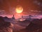 Three Futuristic Towered Cities with Moon at Sunse