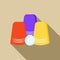 Three game thimbles with a ball icon, flat style