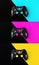 Three Gaming joysticks isolated on a colored background Cyan, Magenta, Yellow, Key color. Subtractive scheme for the formation of