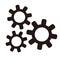 Three gear icons. A vector icon that can represent a mechanism or business model.