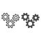 Three gears line and solid icon, teamwork concept, gear mechanism settings sign on white background, three gearwheels