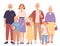 Three generation happy full family flat character vector illustration concept