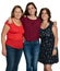 Three generations of latin women smiling and hugging - On a white background