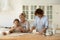 Three generations women family prepare bakery at home kitchen