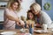 Three generations of women preparation Easter decoration together