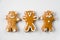 Three gingerbread bears isolated on white background in different moods