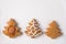 Three gingerbread trees isolated on white background with empty space