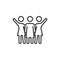 Three girlfriends with raised hands line icon