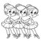 Three girls ballerinas dancing the dance of little swans outlined for coloring isolated on a white background