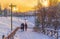 Three girls walk on a pathway between wooden fence in Altinkoy Ankara/Turkey