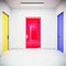 Three glass multicolored doors on white wall