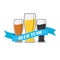 Three glasses of beer with a ribbon and the inscription BEER TEAM for stickers, banners, logos, stickers and design. Color vector