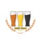 Three glasses of beer with the words BEER TEAM and a spike for stickers, banners, logos, stickers and design. Color vector
