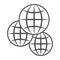 Three globes, multicultural, worldwide thin line icon, international concept, exchange vector sign on white background
