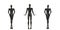 Three glossy female black mannequins. Faceless female mannequin. Abstract female mannequin. Front view. 3d rendering.