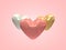 Three glossy heart pink-white-gold soft with pink background 3d render