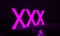 Three glowing purple letters X in dark space. XXX glow letters. Glowing erotic symbol. 3D Render