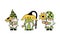 Three gnomes with sunflower are on white background