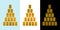 Three golden pyramids of rectangles. Pedestal in three versions.