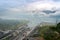 The Three Gorges Dam shrouded in mist.