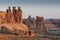 Three Gossips Rock Formation in Arches National Park at Sunrise