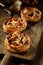 Three gourmet quiches with fresh mushrooms