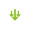 Three green squared arrows down icon. download sign. Fall, decrease