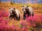 Three grizzly bears in tundra  Made With Generative AI illustration