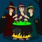 Three halloween young witches making potion