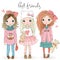 Three hand drawn beautiful cute little girls with Teddy bears on the background with the inscription best friends.