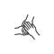 Three hands hold together line icon