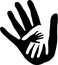 Three hands together, family and people logo