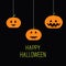 Three hanging pumpkin. Halloween card for kids. Black background Flat design.
