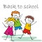 Three happy kids, back to school, vector illustration.