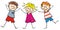 Three happy kids, boys and girl, funny vector illustration