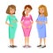 Three happy pregnant women. Maternity and friends concept