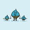 Three happy water droplets characters friends