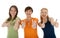 Three happy young women giving thumbs up