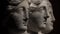 Three headed roman-asian ancient statue of beautiful women at bl