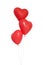 Three heart shaped red balloons on white background