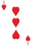 The three of hearts card in a regular 52 card poker playing deck