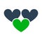 Three hearts, like colored icon. Love, feedback, friendship symbol.