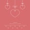 Three hearts on a string on a pink background. Love background. Love designs for greeting cards.