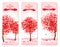 Three Holiday banners. Valentine trees with heart-shaped leaves.