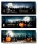 Three Holiday Halloween Banners with Pumpkins.