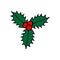 Three holly leaves with red berries christmas decoration isolate